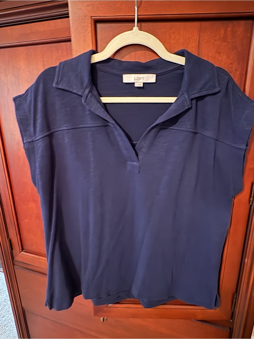 LOFT Navy Blue Split-Neck Collared Top | Size Large